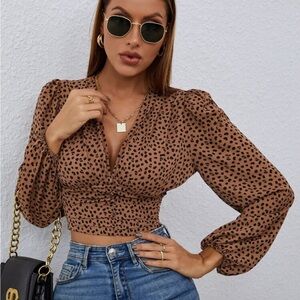 SHEIN Brown Animal Print Blouse